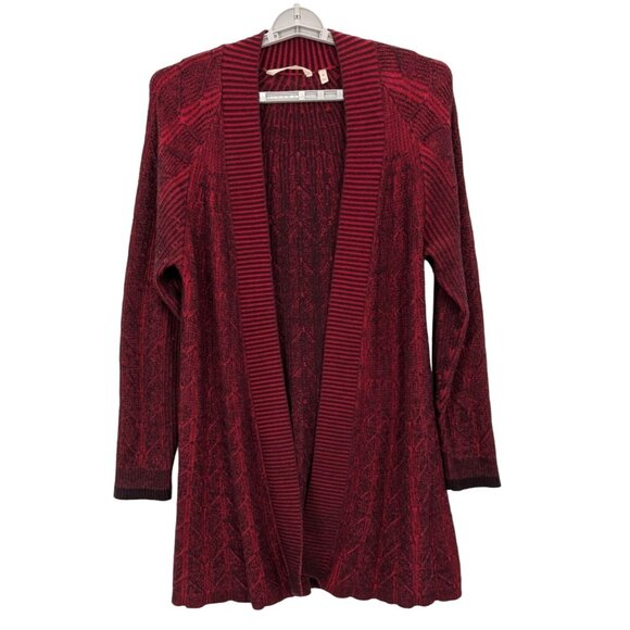 Soft Surroundings Striped Cable Knit Long Cardigan Women Size M Open Front Boho - Picture 1 of 8